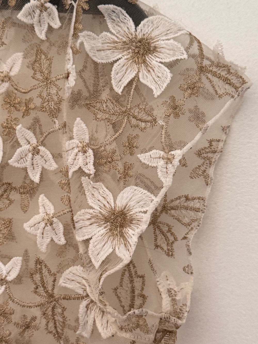 Embroidered Sheer Tie-Front Blouse - Cream - Picture 3 of 7